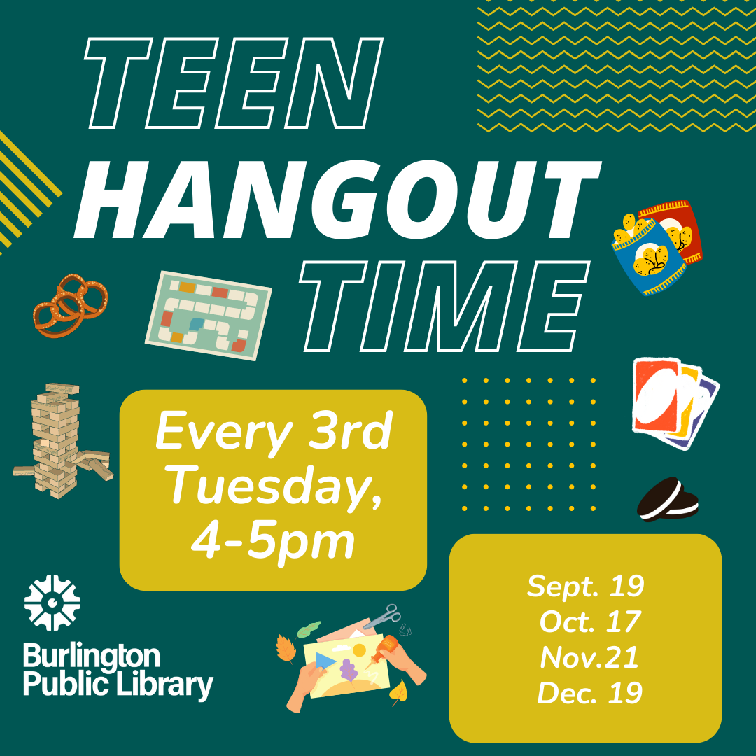 Teen Hangout Time. 3rd Tuesdays, 4-5 pm