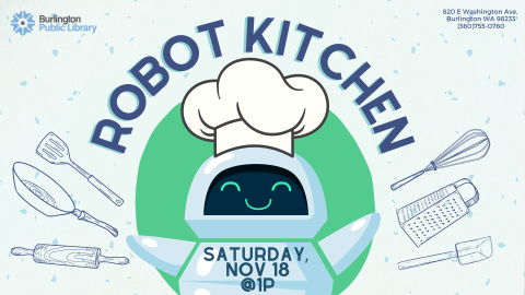 Robot holding cooking utensils