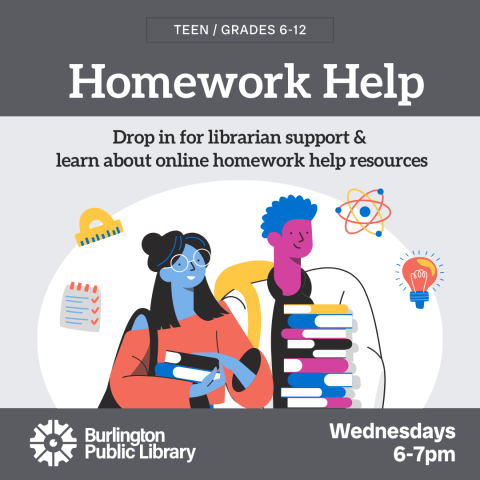 HW help for teens, Wednesdays from 6-7