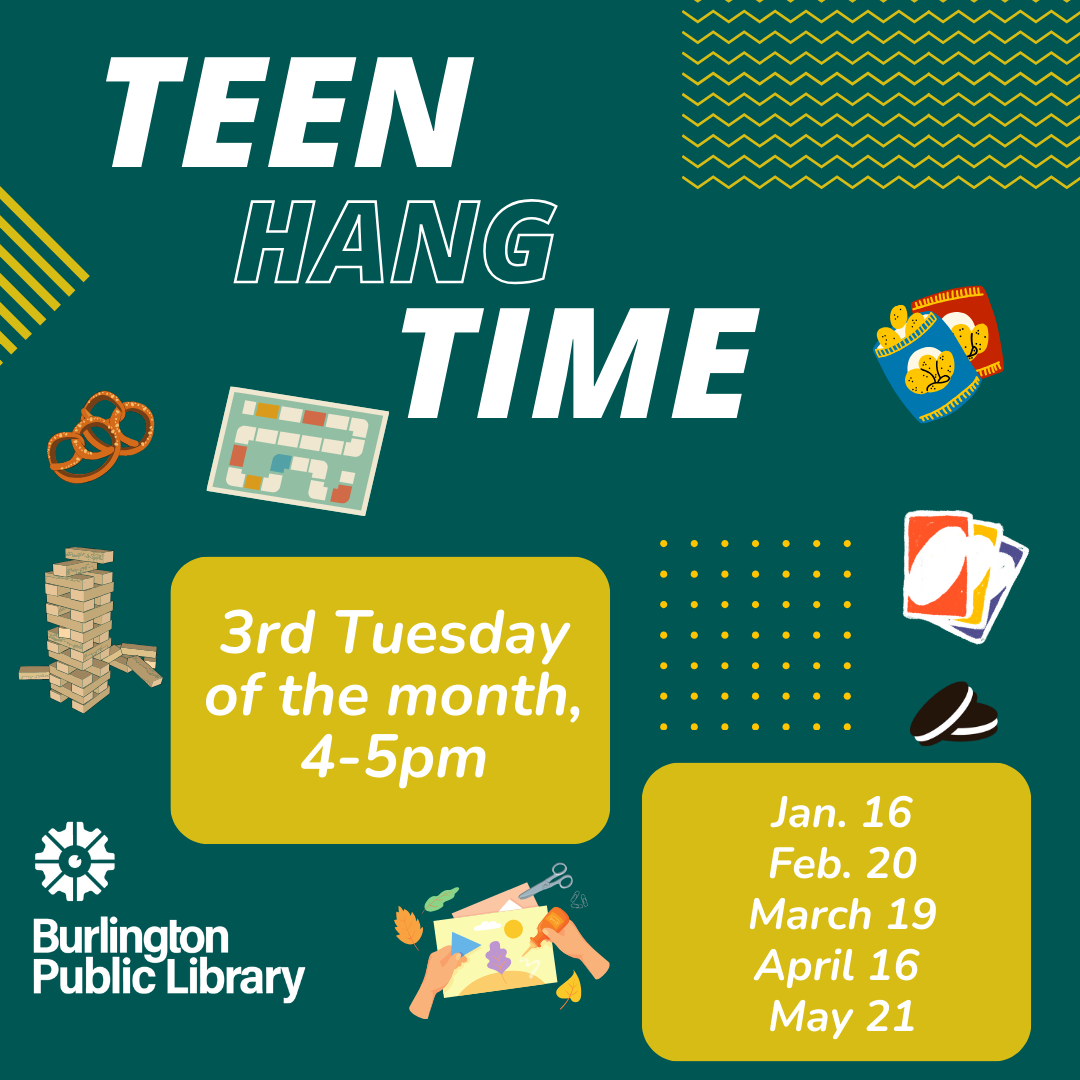 Teen Hangout Time. 3rd Tuesdays, 4-5 pm